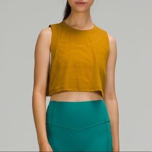 Authentic Lulu Lemon “All Yours Crop Veil / tank “ worn twice size 4 gold color